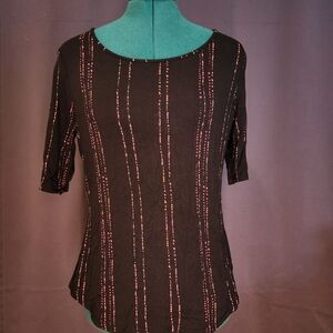 Apt. 9 Black Tee with Pink Dotted Stripes